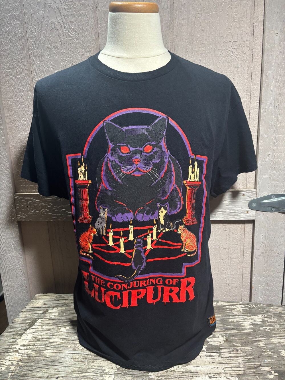 Steve Rhodes Lucipurr Cat Black T-Shirt X-Large XL Vintage Horror Hem Tag